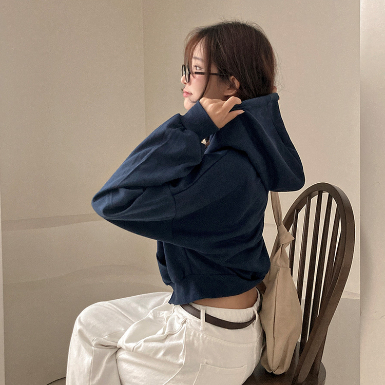 프리티모션 레터링 투웨이 후드 집업 네이비