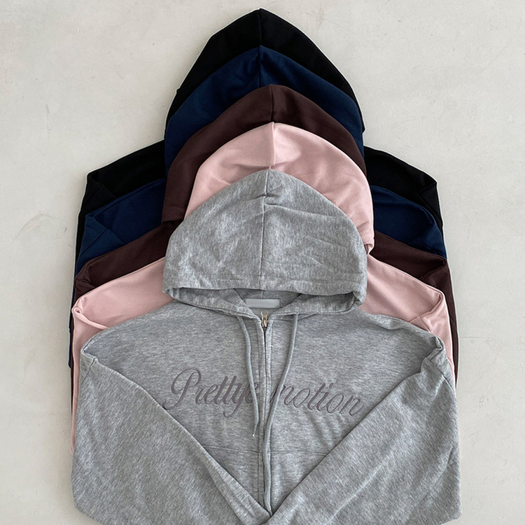 프리티모션 레터링 투웨이 후드 집업