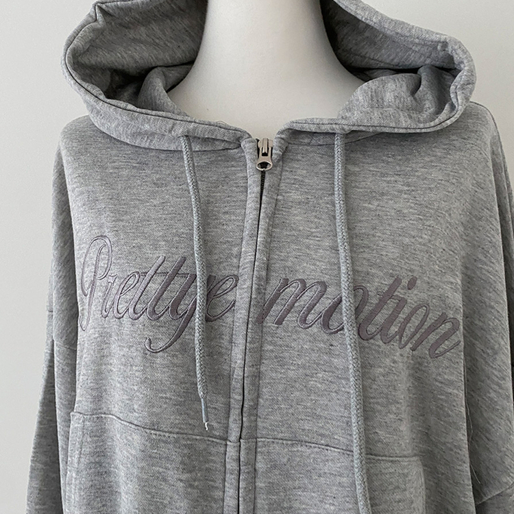 프리티모션 레터링 투웨이 후드 집업