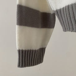 텐리 단가라 배색 스트라이프 버튼 후드 니트