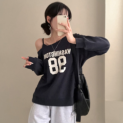 워싱턴 98 원숄더 루즈핏 맨투맨 네이비