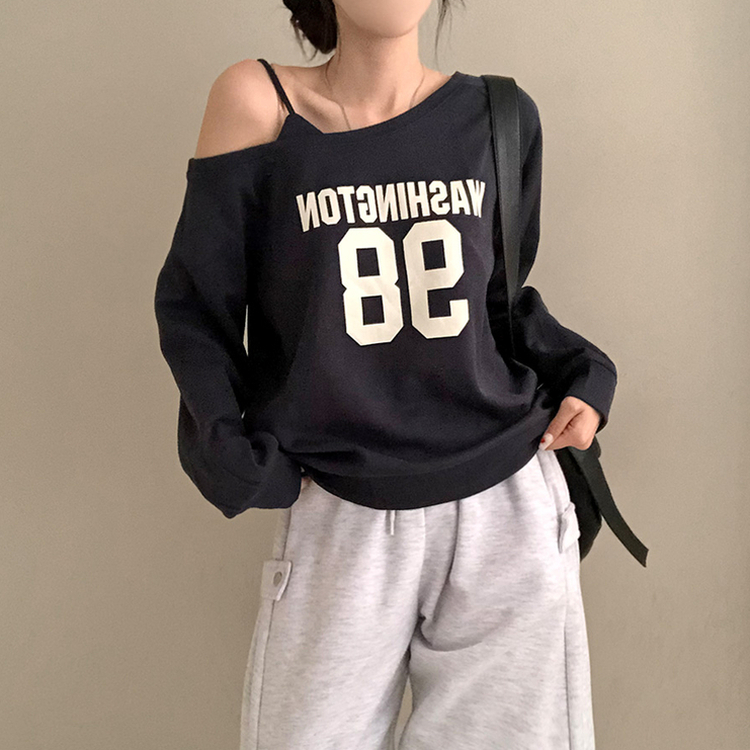 워싱턴 98 원숄더 루즈핏 맨투맨 네이비