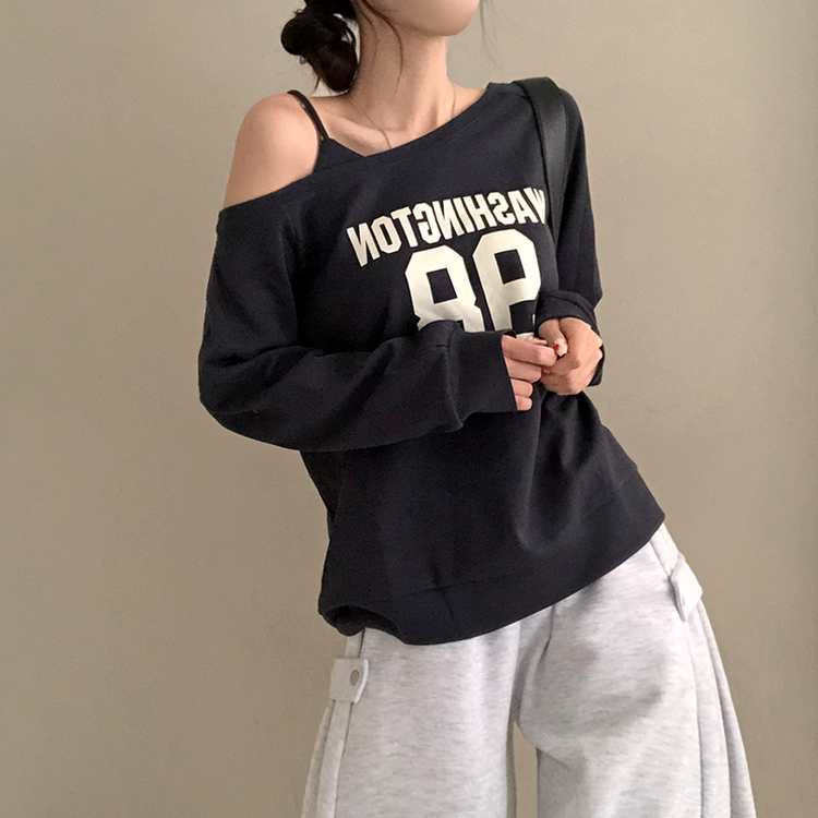 워싱턴 98 원숄더 루즈핏 맨투맨 네이비