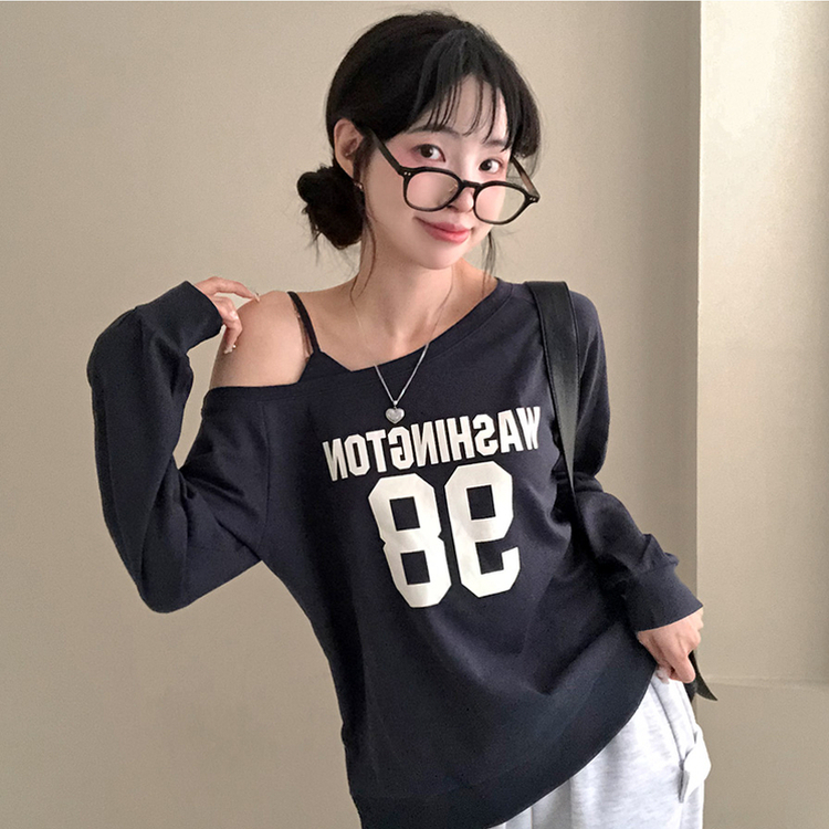 워싱턴 98 원숄더 루즈핏 맨투맨 네이비