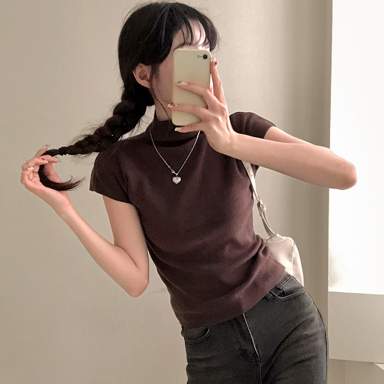 뉴번 반목 반팔 이너 니트 브라운
