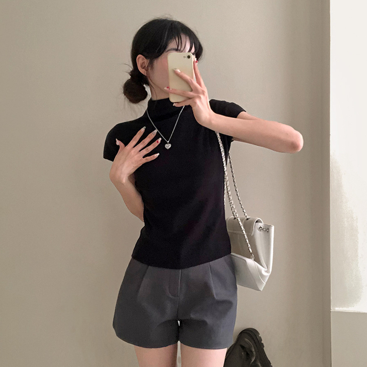 뉴번 반목 반팔 이너 니트 블랙
