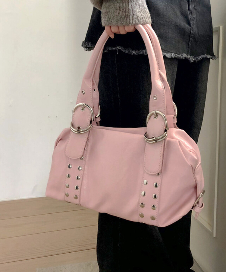 スタッドバックルレザーショルダーバッグ PINK