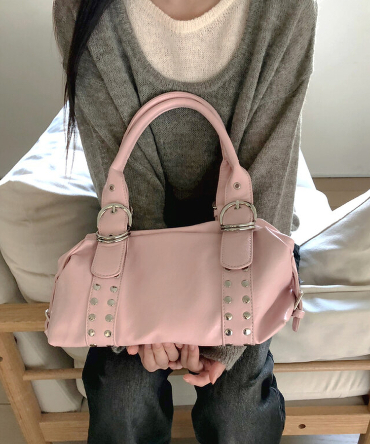スタッドバックルレザーショルダーバッグ PINK