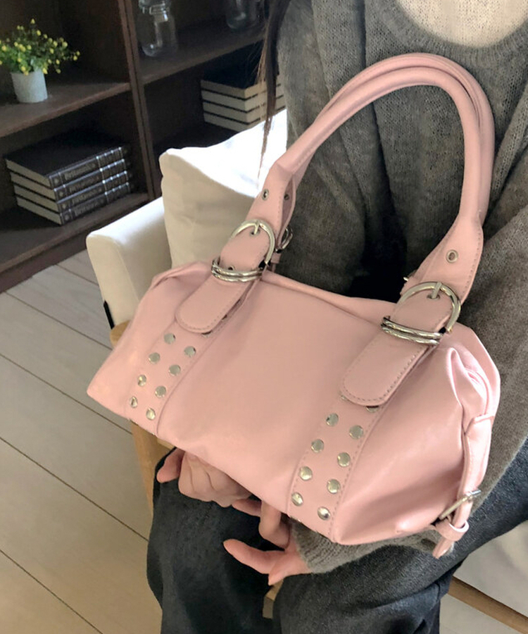 スタッドバックルレザーショルダーバッグ PINK
