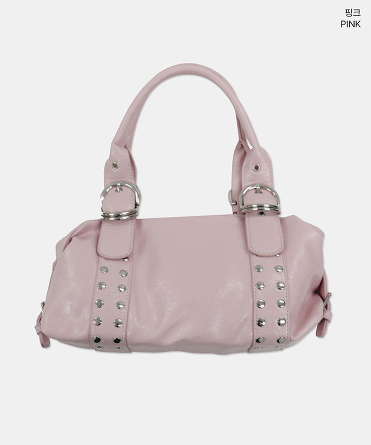 スタッドバックルレザーショルダーバッグ