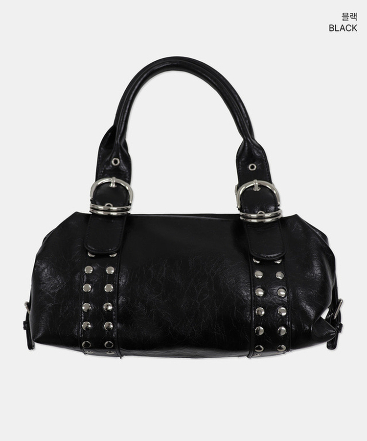 スタッドバックルレザーショルダーバッグ