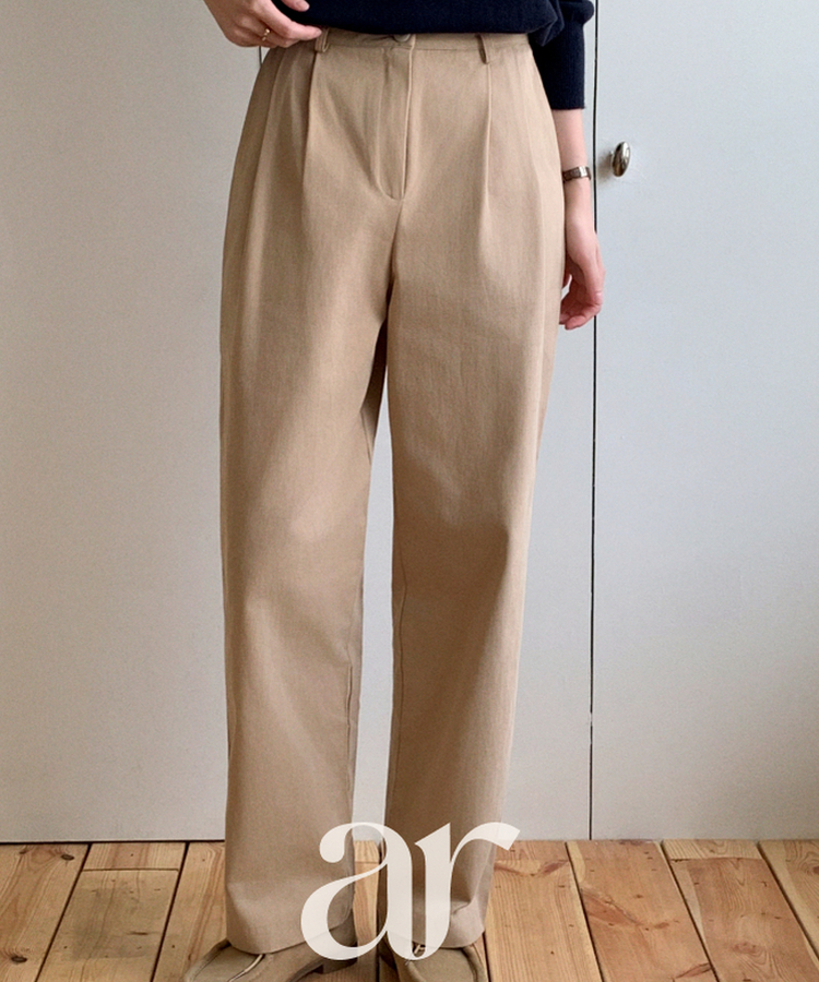 (MADE / 高密度ノンストレッチ / デイリー通勤ルック)   ストレート ワンタック コットンパンツ   BEIGE