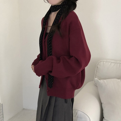 Vネックベージックカーディガン(13color) BURGUNDY