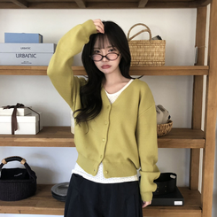 Vネックベージックカーディガン(13color) OLIVE