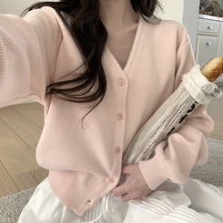 Vネックベージックカーディガン(13color) PINK