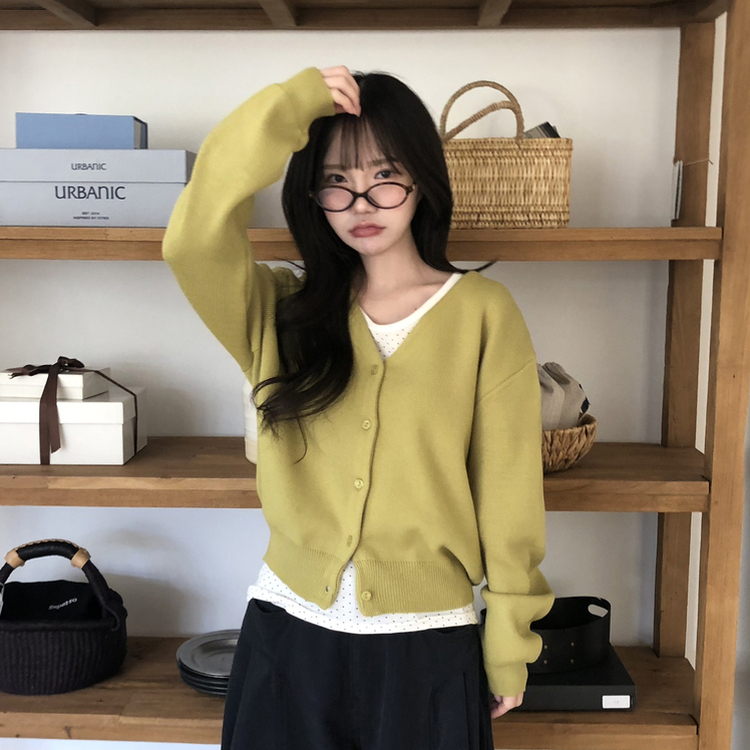 Vネックベージックカーディガン(13color) OLIVE