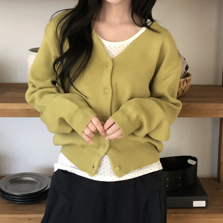 Vネックベージックカーディガン(13color) OLIVE