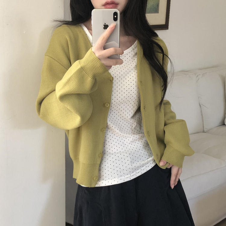 Vネックベージックカーディガン(13color) OLIVE