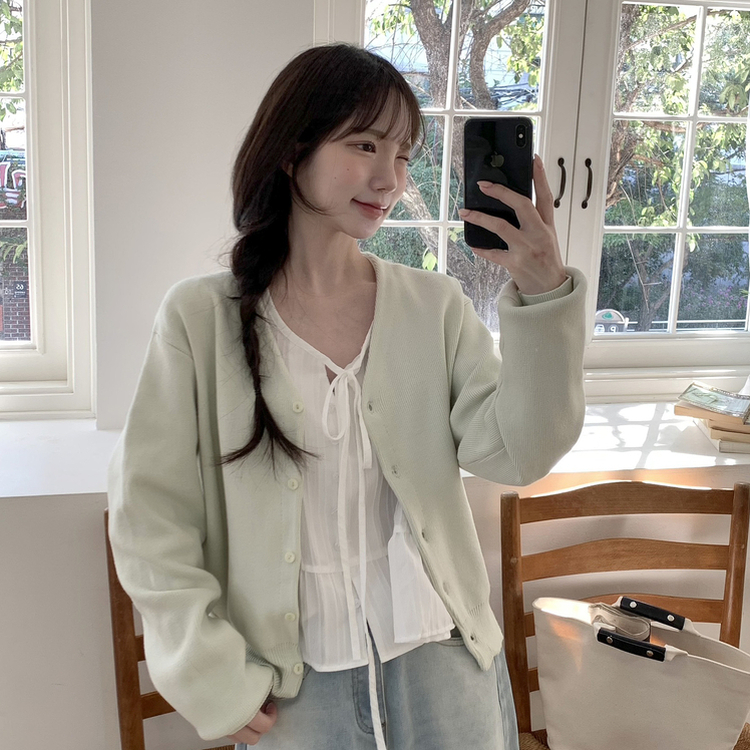 Vネックベージックカーディガン(13color) MINT