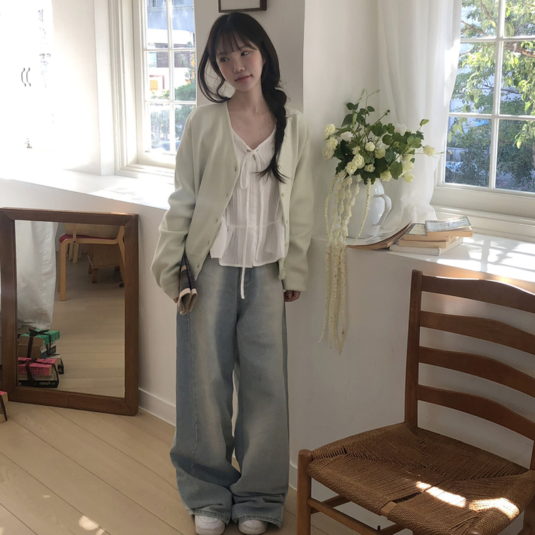 Vネックベージックカーディガン(13color) MINT