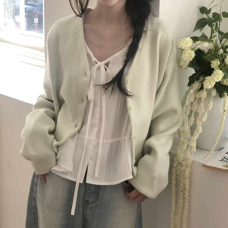 Vネックベージックカーディガン(13color) MINT