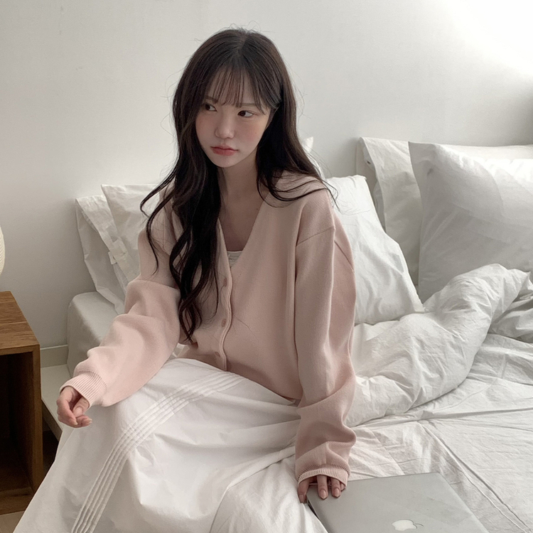 Vネックベージックカーディガン(13color) PINK