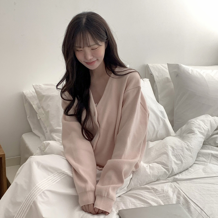 Vネックベージックカーディガン(13color) PINK