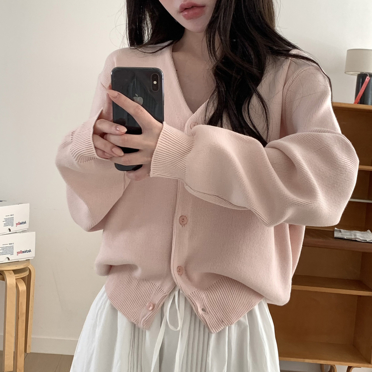 Vネックベージックカーディガン(13color) PINK