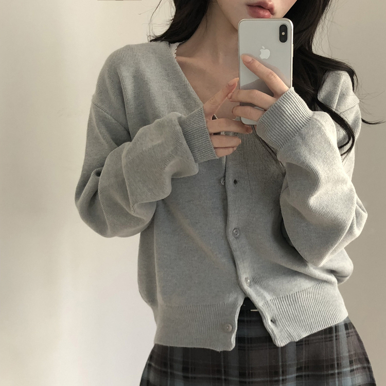 Vネックベージックカーディガン(13color) LIGHT GRAY