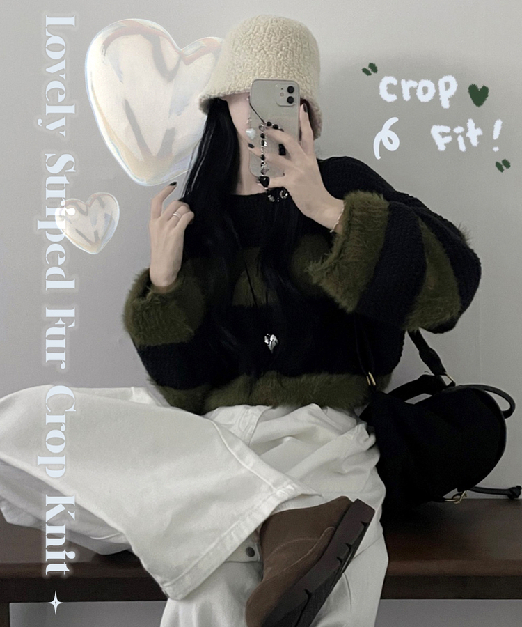 ワンストライプファークロップニット