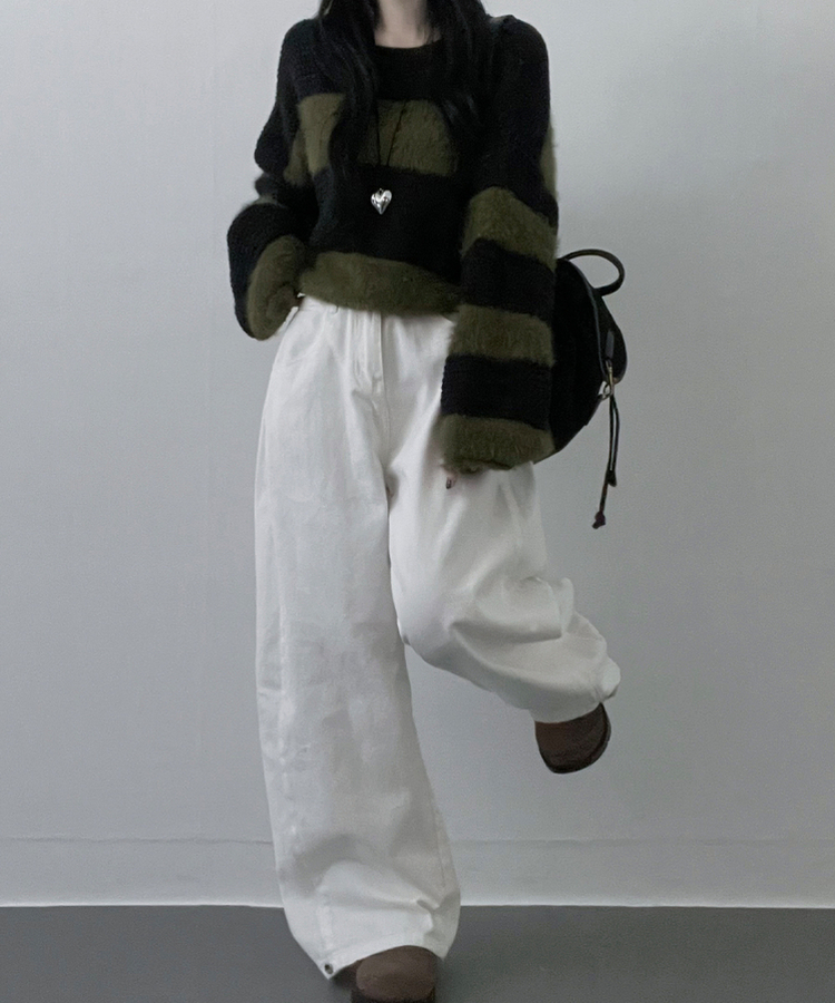 ワンストライプファークロップニット