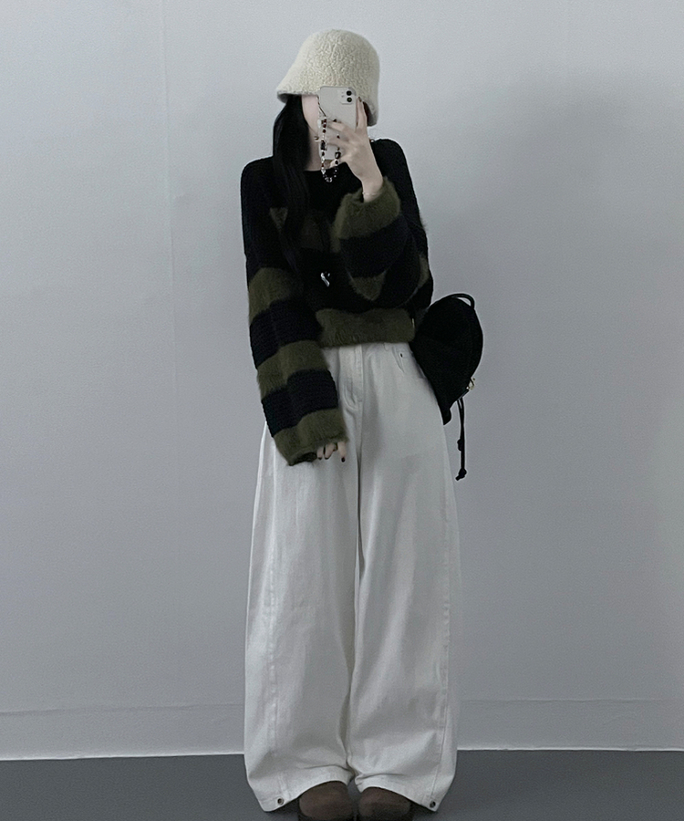 ワンストライプファークロップニット