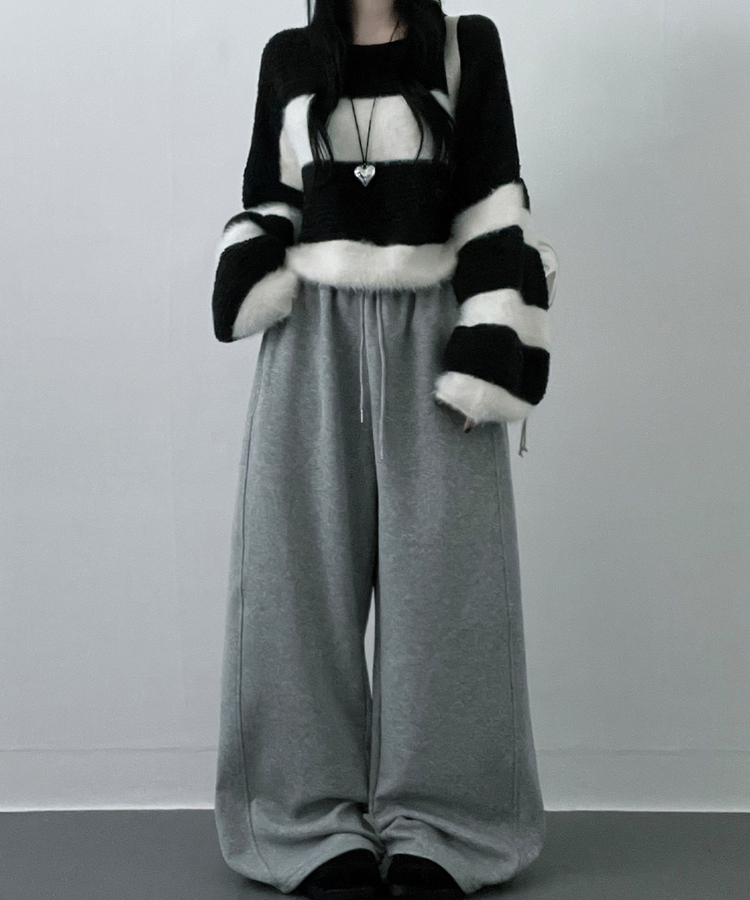 ワンストライプファークロップニット