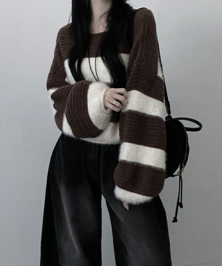 ワンストライプファークロップニット