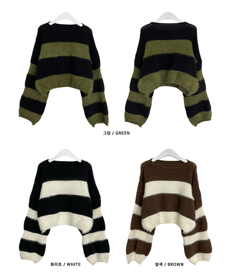 ワンストライプファークロップニット