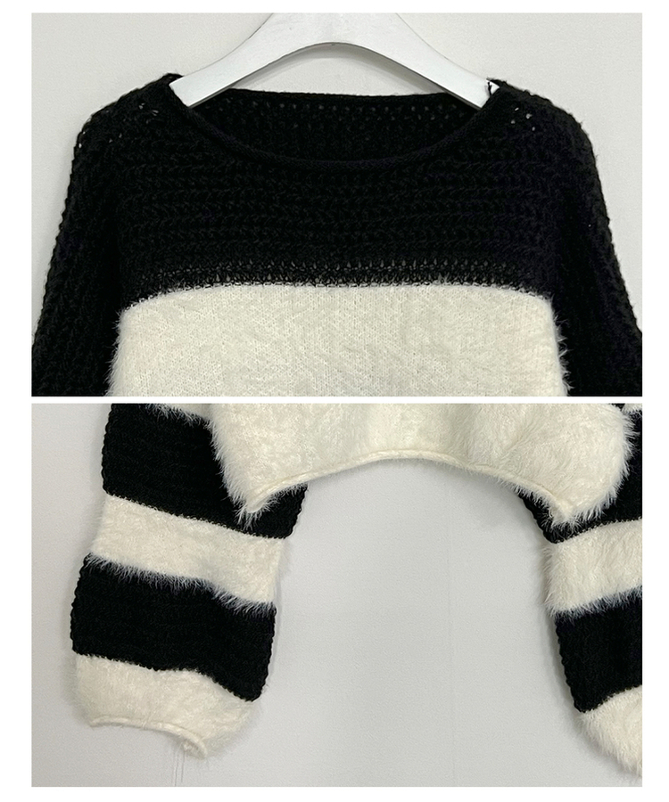 ワンストライプファークロップニット