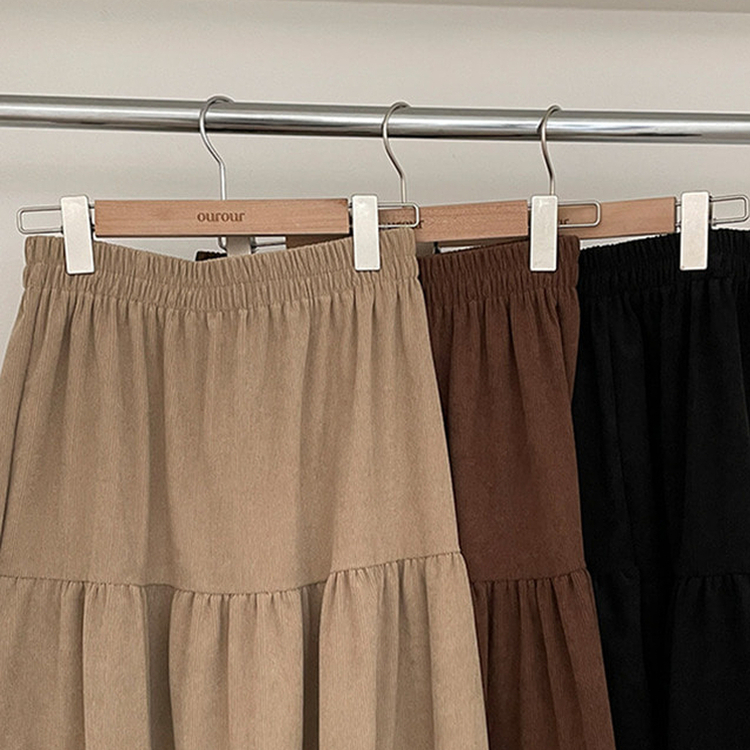 [첫구매 100원]바잉 코듀로이 골덴 밴딩 캉캉 플레어 롱 스커트