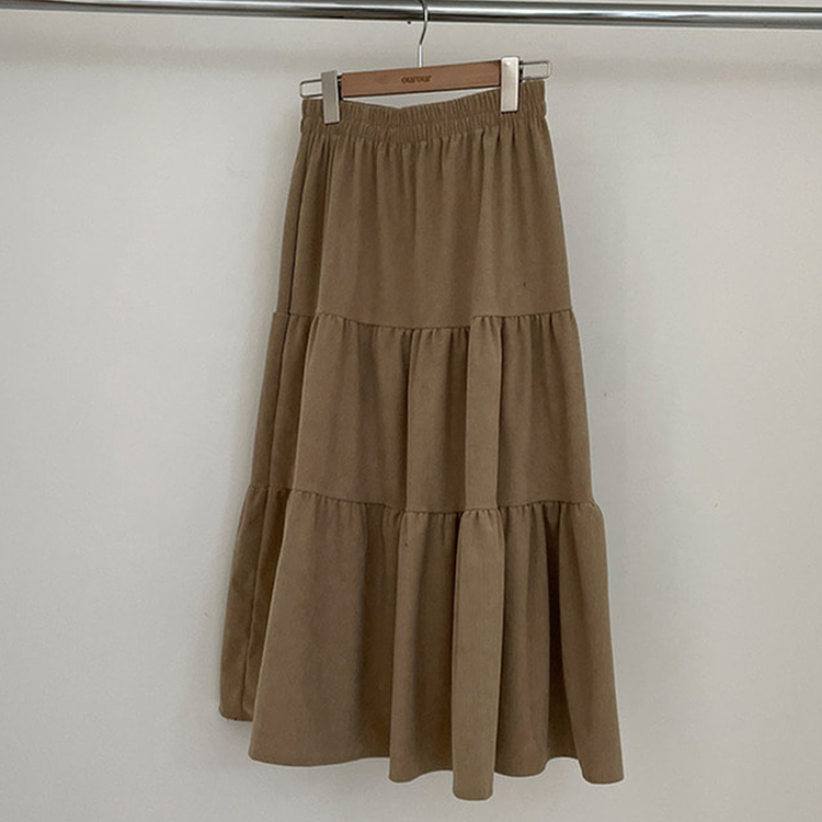 [첫구매 100원]바잉 코듀로이 골덴 밴딩 캉캉 플레어 롱 스커트