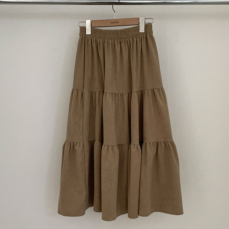 [첫구매 100원]바잉 코듀로이 골덴 밴딩 캉캉 플레어 롱 스커트