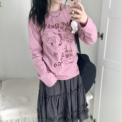 ビンテージプリンティング長袖Tシャツ PINK