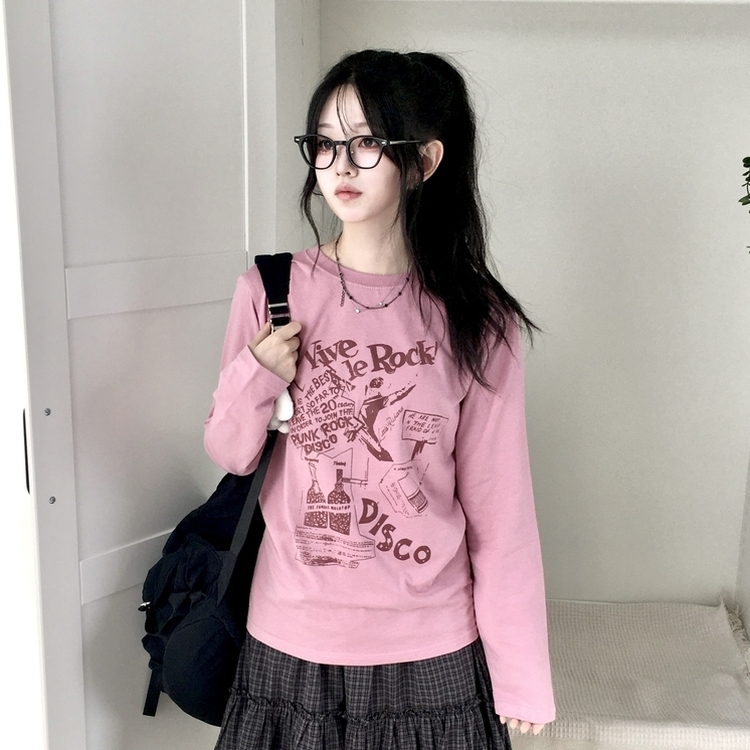 ビンテージプリンティング長袖Tシャツ PINK