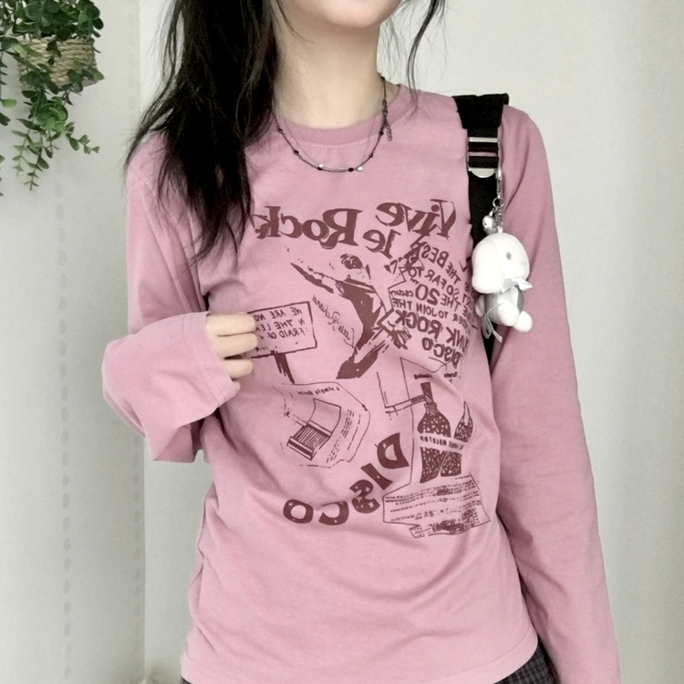 ビンテージプリンティング長袖Tシャツ PINK