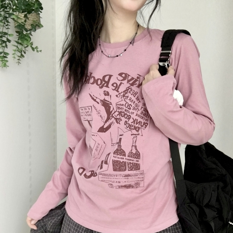 ビンテージプリンティング長袖Tシャツ PINK