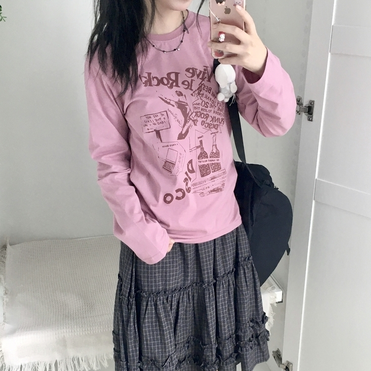 ビンテージプリンティング長袖Tシャツ PINK