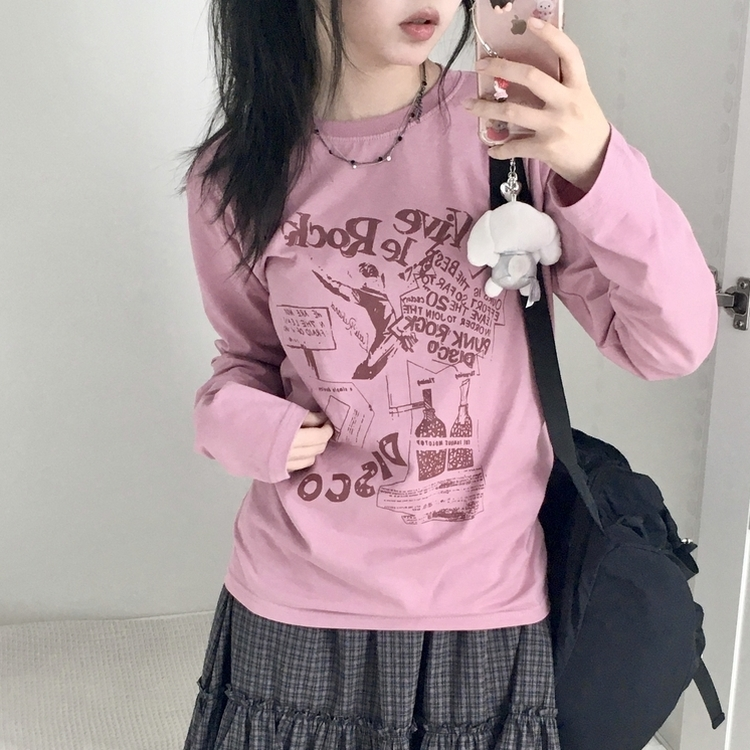 ビンテージプリンティング長袖Tシャツ PINK