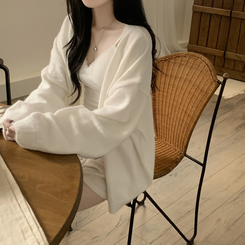 힙덮는길이 포근한 브이넥 아방핏 모헤어 여리여리 폭닥 벌룬 니트가디건 빅사이즈 아이보리