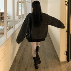 힙덮는길이 포근한 브이넥 아방핏 모헤어 여리여리 폭닥 벌룬 니트가디건 빅사이즈 차콜