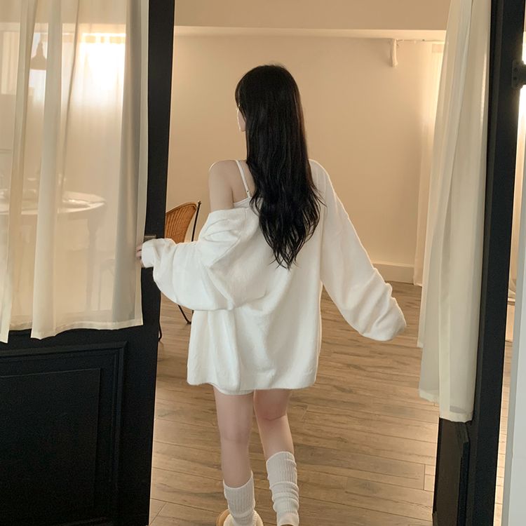 힙덮는길이 포근한 브이넥 아방핏 모헤어 여리여리 폭닥 벌룬 니트가디건 빅사이즈 아이보리