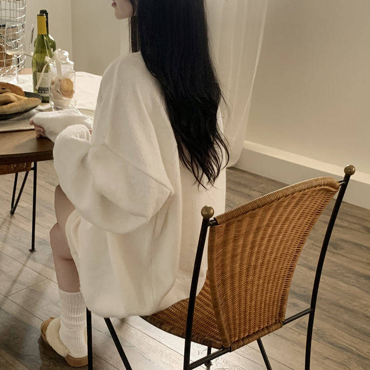 힙덮는길이 포근한 브이넥 아방핏 모헤어 여리여리 폭닥 벌룬 니트가디건 빅사이즈 아이보리