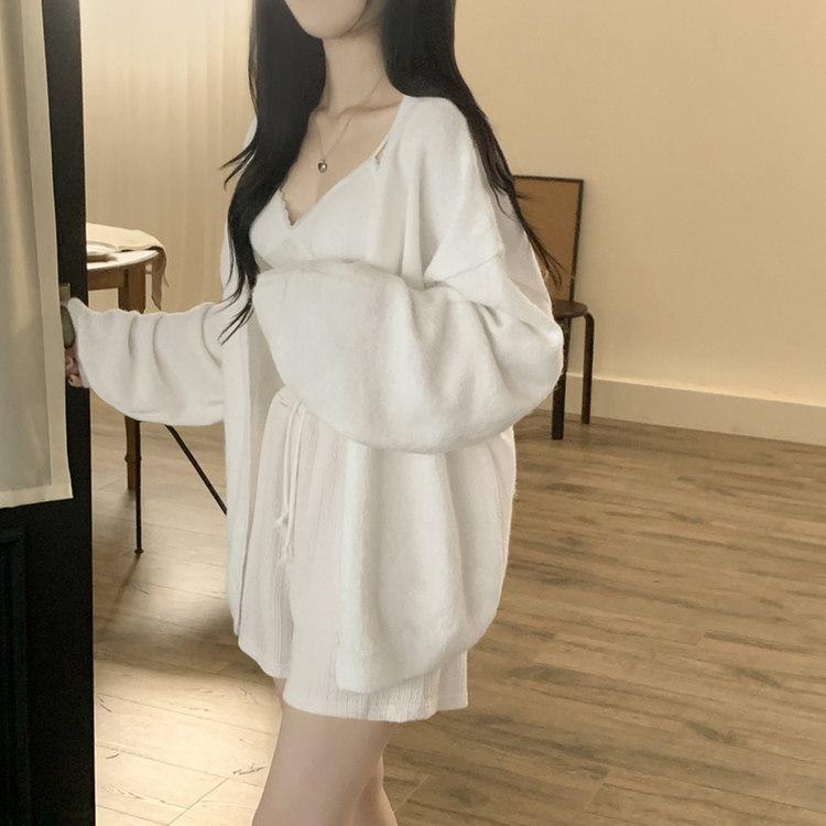 힙덮는길이 포근한 브이넥 아방핏 모헤어 여리여리 폭닥 벌룬 니트가디건 빅사이즈 아이보리